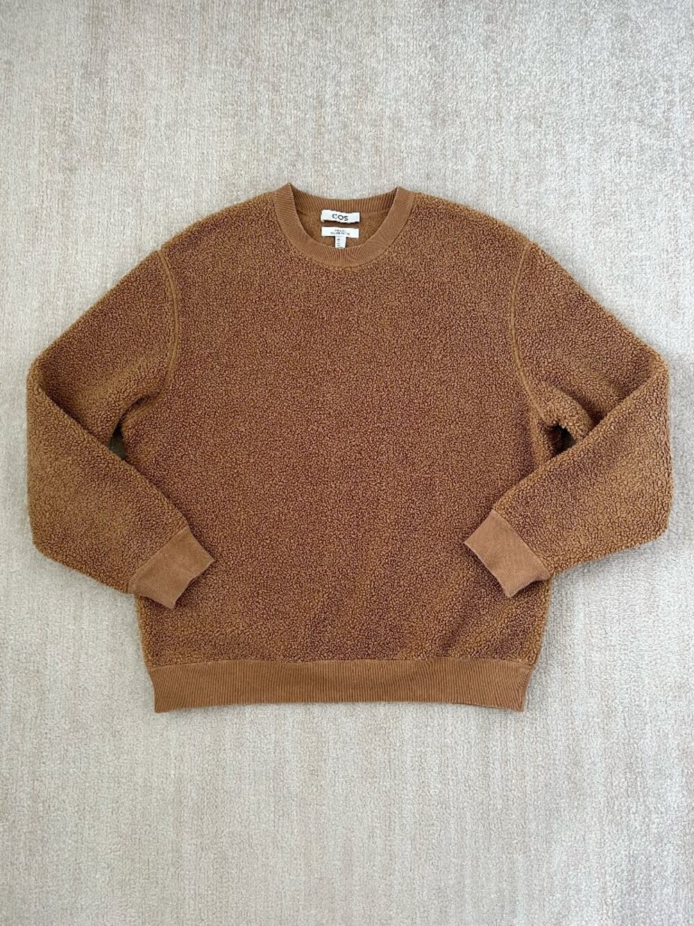 COS Brown Teddy Bear Fleece Relaxed Crewneck Sweatshirt Cozy Pullover M